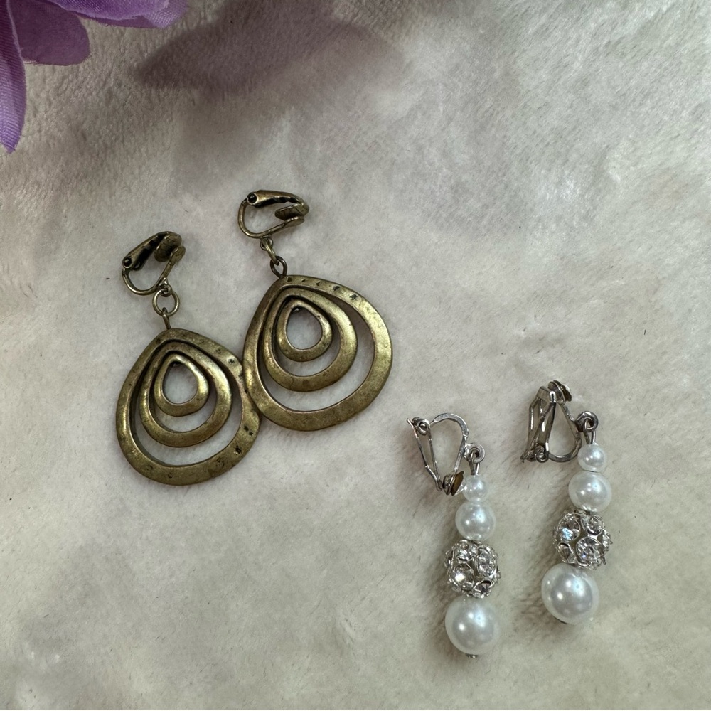 Gold and Silver Pearl Dangling Earrings Set